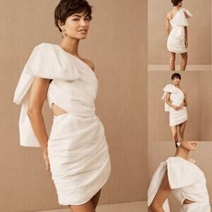Helen O' Connor One Shoulder Bow Cut out Wedding Mini Dress